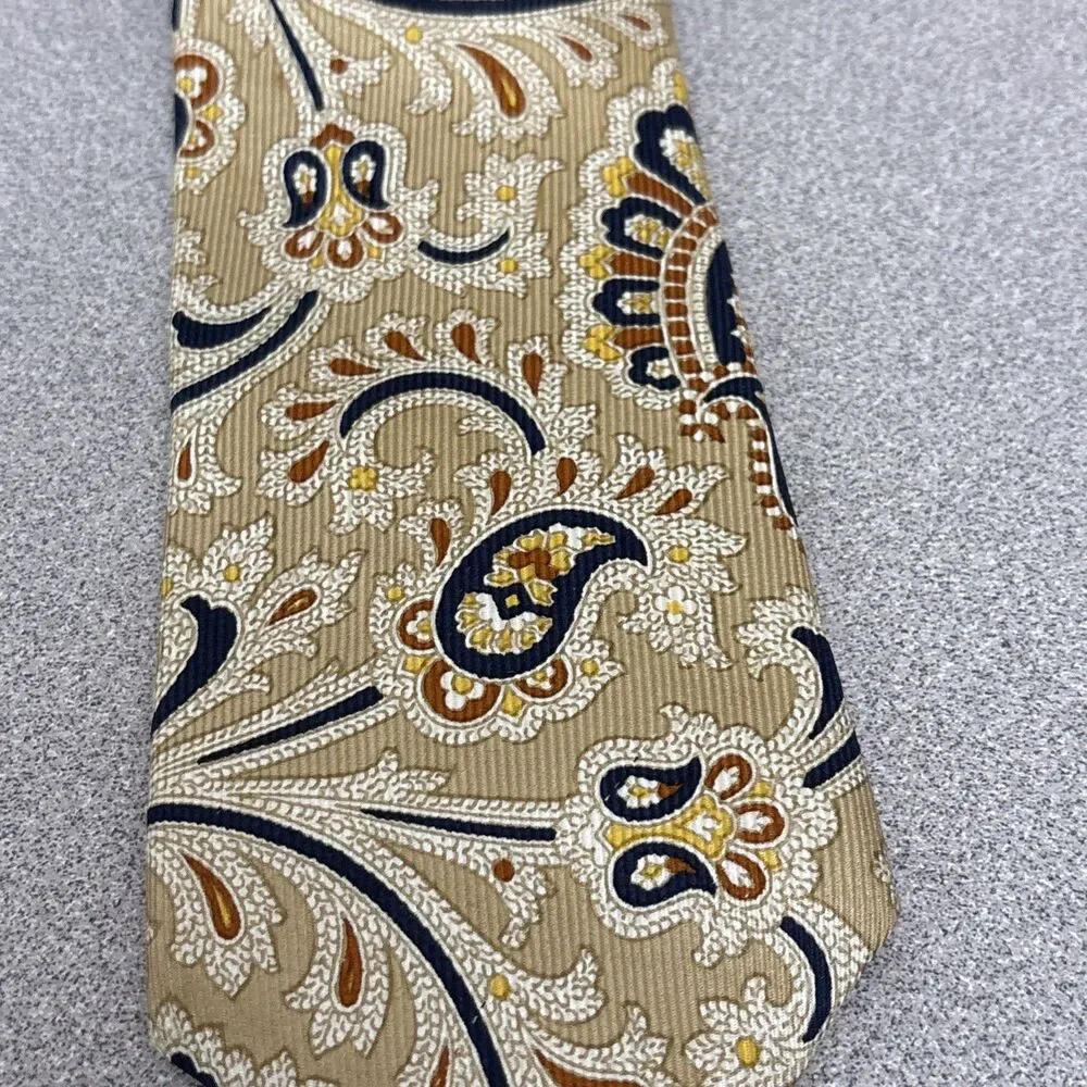 Vintage Hardy Amies London All Silk Tie, Necktie, Beige, Black Paisley Design